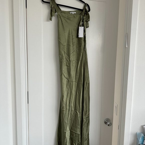 NWT Reformation Aden Silk Midi Slip Dress SZ S Artichoke Shoulder Tie Straps - Picture 6 of 10